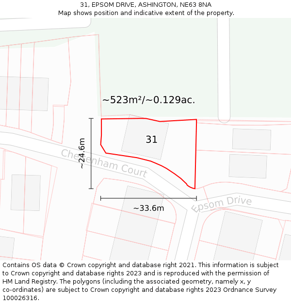 31, EPSOM DRIVE, ASHINGTON, NE63 8NA: Plot and title map