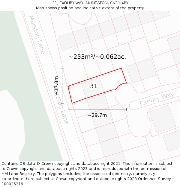 31, EXBURY WAY, NUNEATON, CV11 4RY: Plot and title map