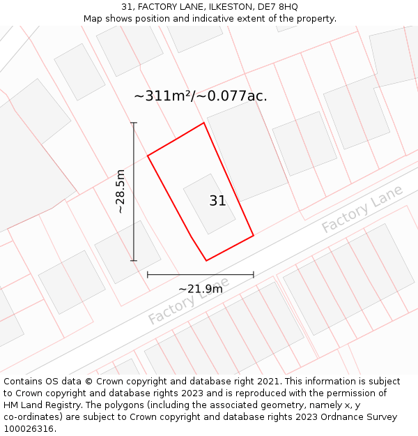 31, FACTORY LANE, ILKESTON, DE7 8HQ: Plot and title map