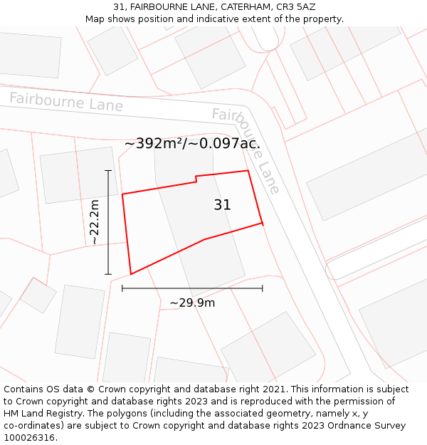 31, FAIRBOURNE LANE, CATERHAM, CR3 5AZ: Plot and title map