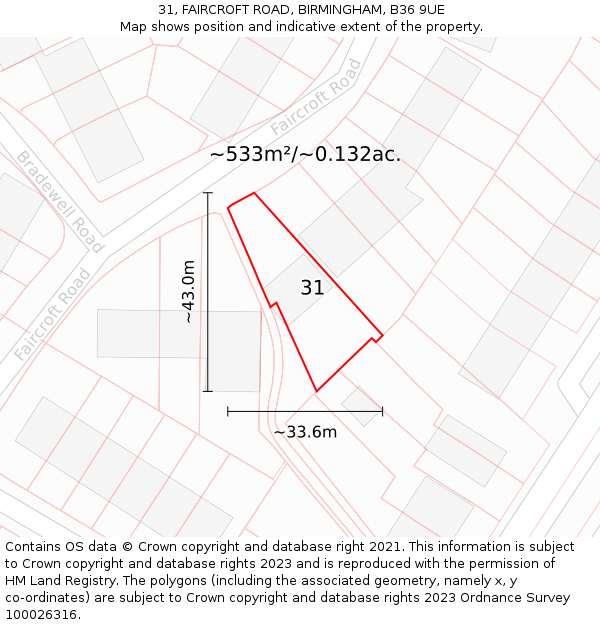 31, FAIRCROFT ROAD, BIRMINGHAM, B36 9UE: Plot and title map