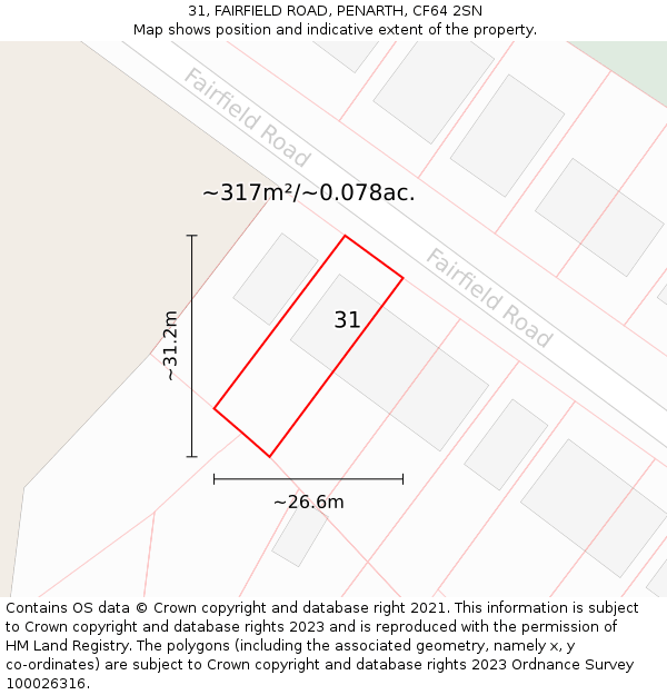 31, FAIRFIELD ROAD, PENARTH, CF64 2SN: Plot and title map