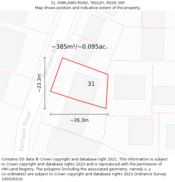 31, FAIRLAWN ROAD, TADLEY, RG26 3SP: Plot and title map