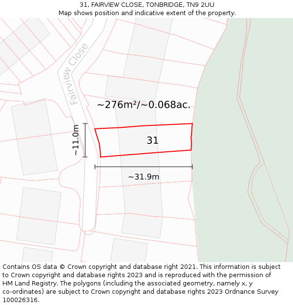 31, FAIRVIEW CLOSE, TONBRIDGE, TN9 2UU: Plot and title map