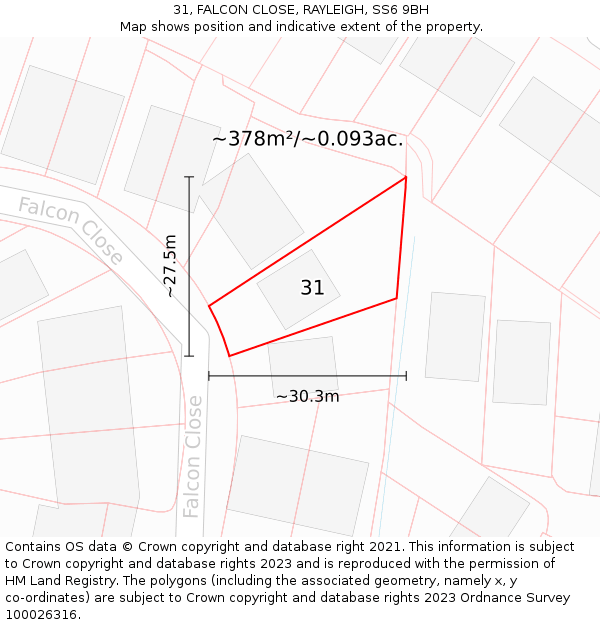 31, FALCON CLOSE, RAYLEIGH, SS6 9BH: Plot and title map