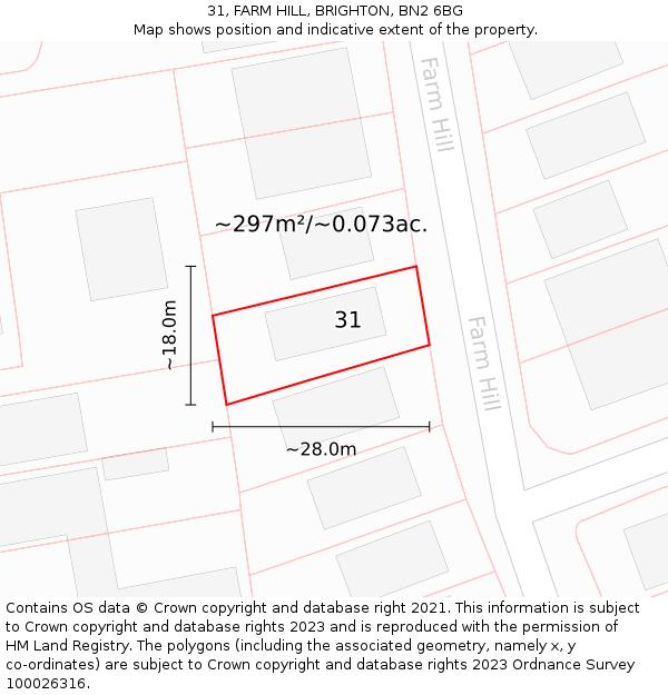 31, FARM HILL, BRIGHTON, BN2 6BG: Plot and title map