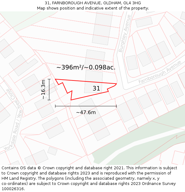 31, FARNBOROUGH AVENUE, OLDHAM, OL4 3HG: Plot and title map