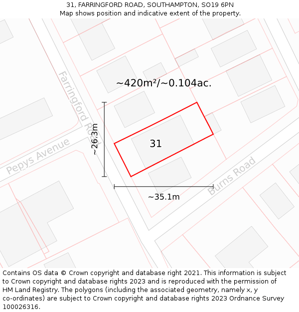 31, FARRINGFORD ROAD, SOUTHAMPTON, SO19 6PN: Plot and title map