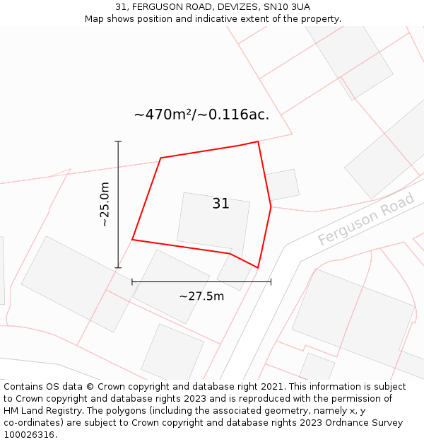 31, FERGUSON ROAD, DEVIZES, SN10 3UA: Plot and title map