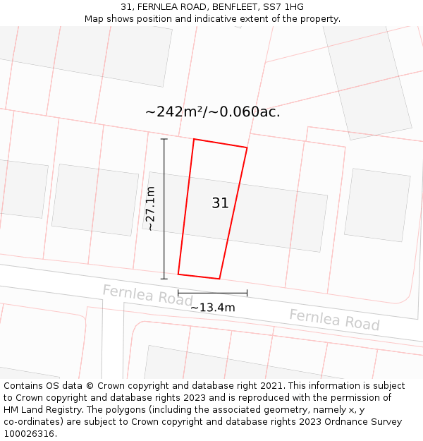 31, FERNLEA ROAD, BENFLEET, SS7 1HG: Plot and title map