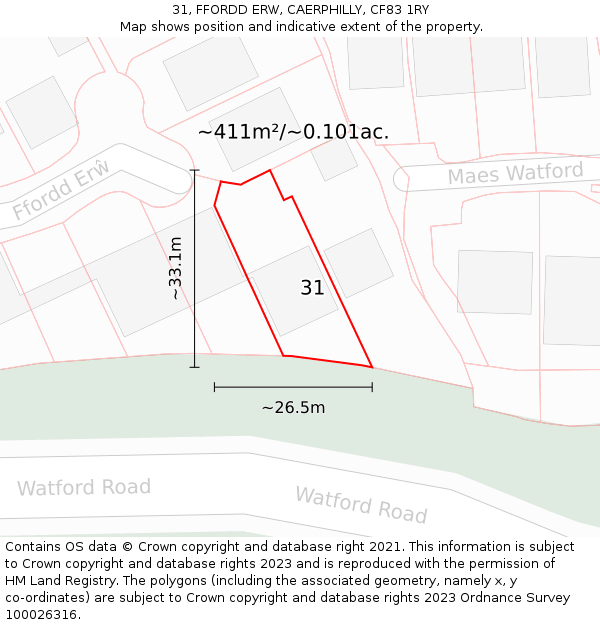 31, FFORDD ERW, CAERPHILLY, CF83 1RY: Plot and title map