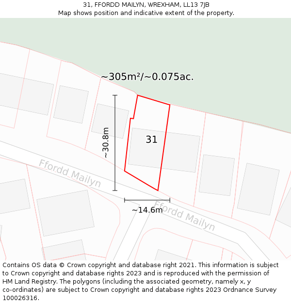 31, FFORDD MAILYN, WREXHAM, LL13 7JB: Plot and title map