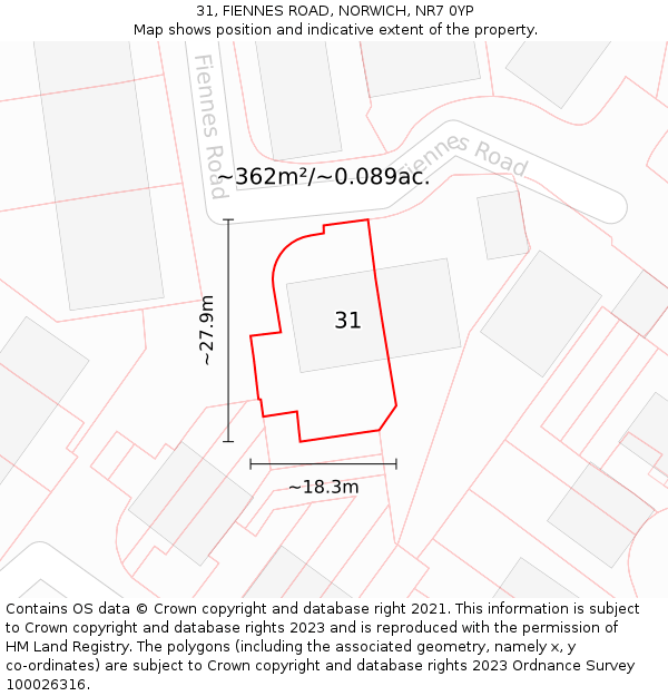 31, FIENNES ROAD, NORWICH, NR7 0YP: Plot and title map