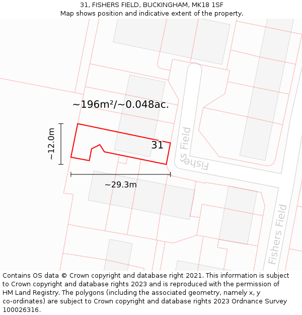 31, FISHERS FIELD, BUCKINGHAM, MK18 1SF: Plot and title map