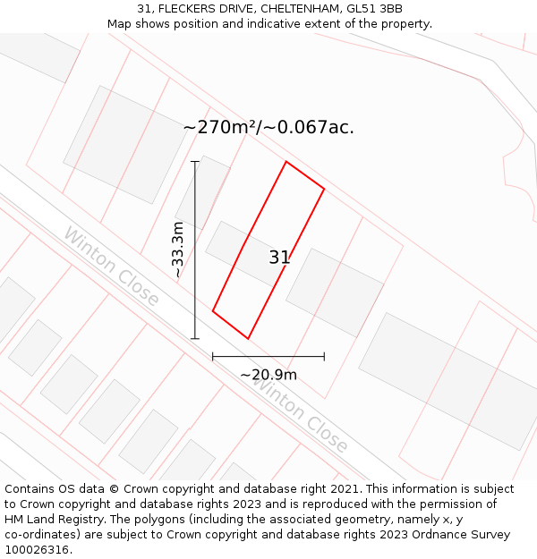 31, FLECKERS DRIVE, CHELTENHAM, GL51 3BB: Plot and title map