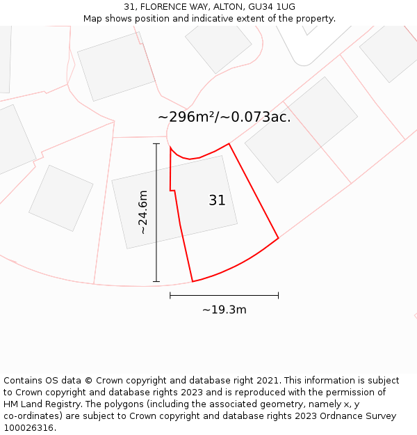 31, FLORENCE WAY, ALTON, GU34 1UG: Plot and title map