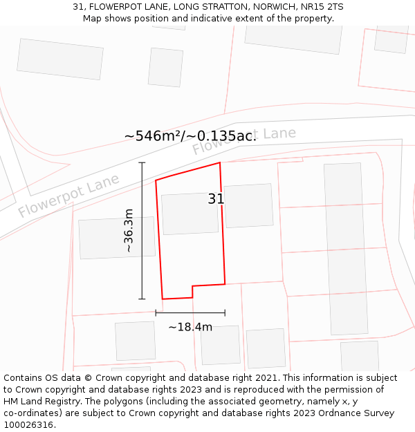 31, FLOWERPOT LANE, LONG STRATTON, NORWICH, NR15 2TS: Plot and title map