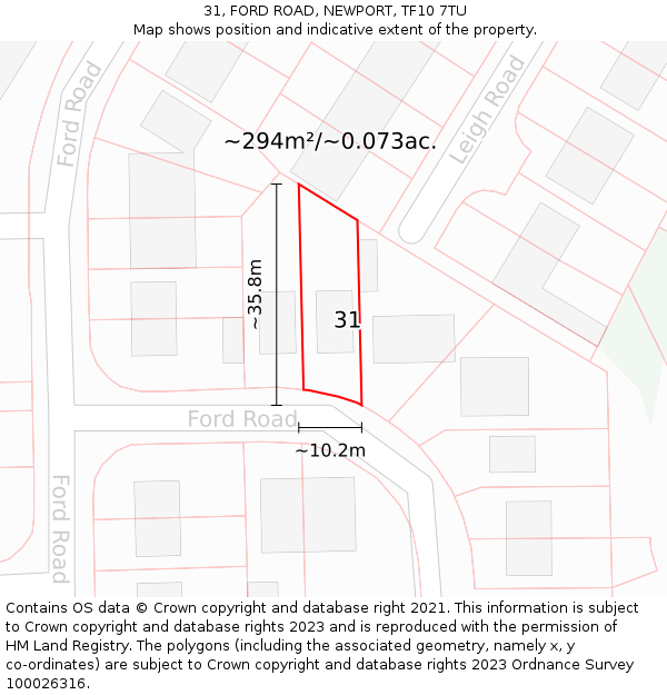 31, FORD ROAD, NEWPORT, TF10 7TU: Plot and title map