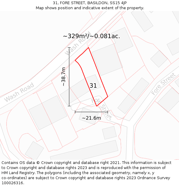 31, FORE STREET, BASILDON, SS15 4JP: Plot and title map