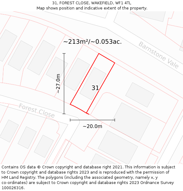 31, FOREST CLOSE, WAKEFIELD, WF1 4TL: Plot and title map