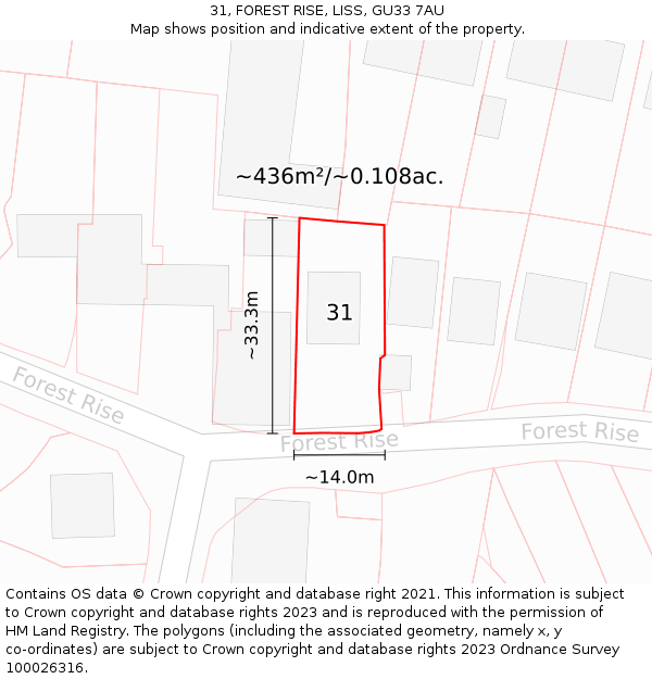 31, FOREST RISE, LISS, GU33 7AU: Plot and title map