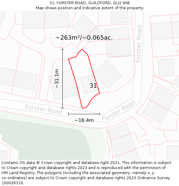 31, FORSTER ROAD, GUILDFORD, GU2 9AE: Plot and title map