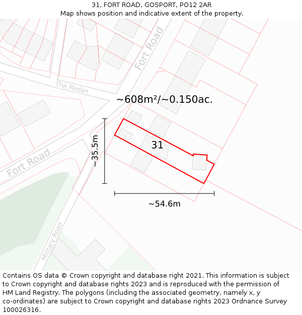 31, FORT ROAD, GOSPORT, PO12 2AR: Plot and title map