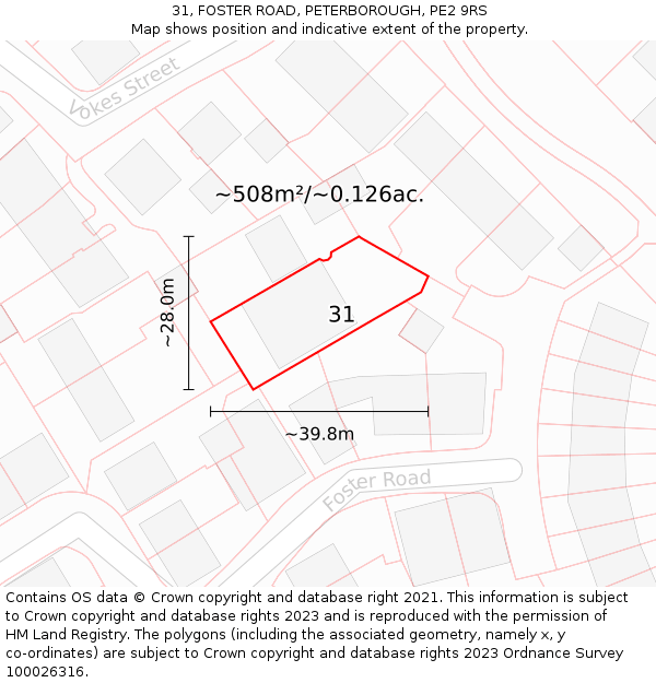 31, FOSTER ROAD, PETERBOROUGH, PE2 9RS: Plot and title map