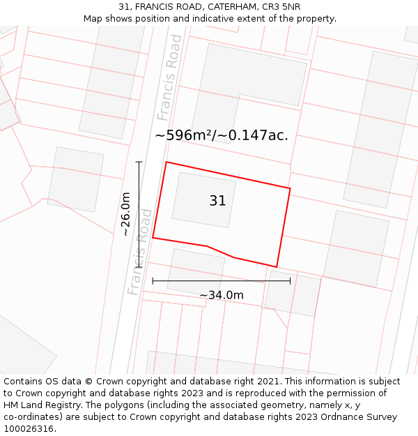 31, FRANCIS ROAD, CATERHAM, CR3 5NR: Plot and title map