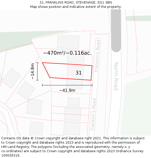 31, FRANKLINS ROAD, STEVENAGE, SG1 3BN: Plot and title map