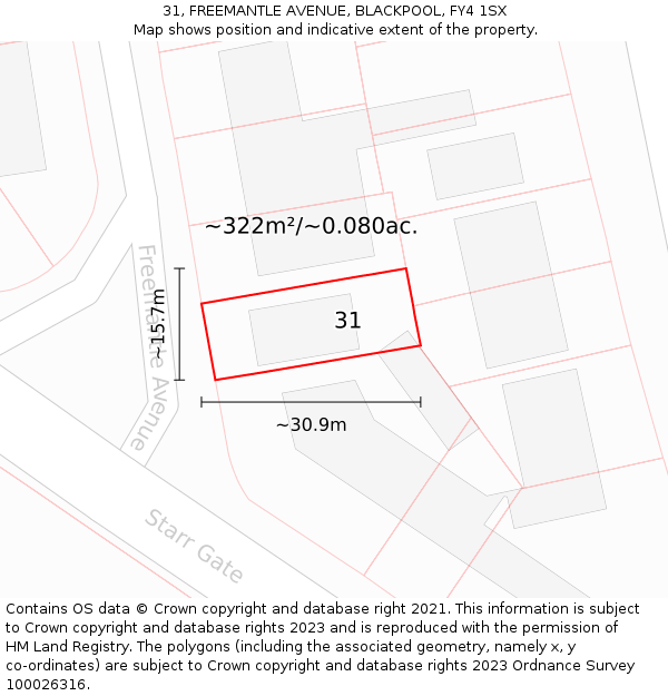 31, FREEMANTLE AVENUE, BLACKPOOL, FY4 1SX: Plot and title map