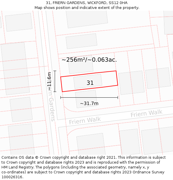 31, FRIERN GARDENS, WICKFORD, SS12 0HA: Plot and title map