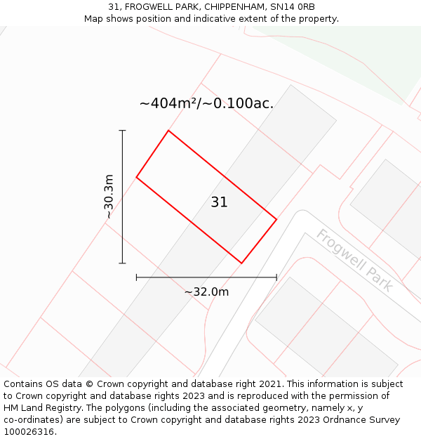 31, FROGWELL PARK, CHIPPENHAM, SN14 0RB: Plot and title map