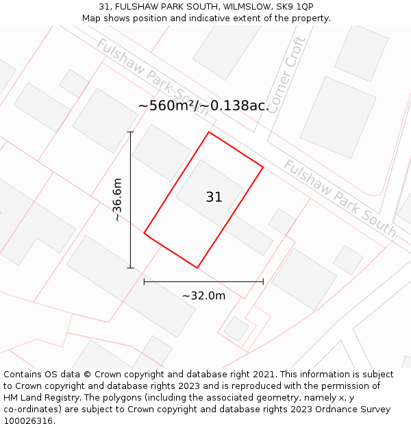 31, FULSHAW PARK SOUTH, WILMSLOW, SK9 1QP: Plot and title map