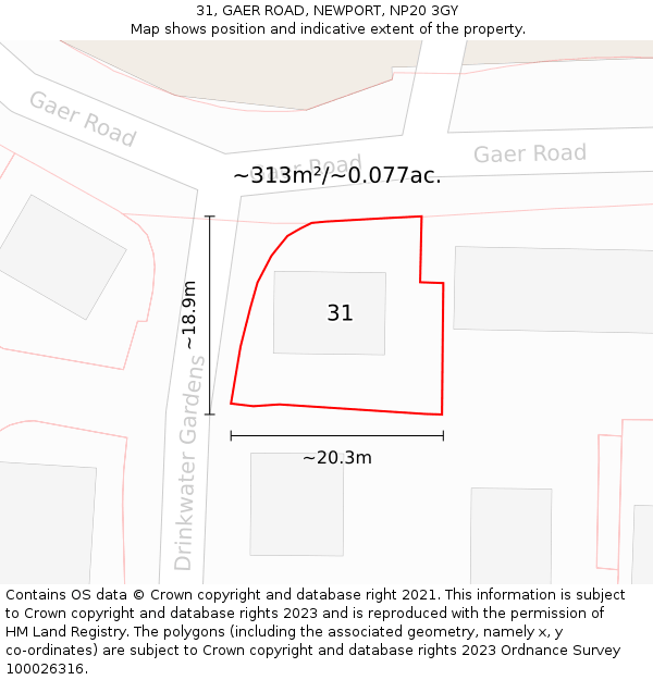 31, GAER ROAD, NEWPORT, NP20 3GY: Plot and title map