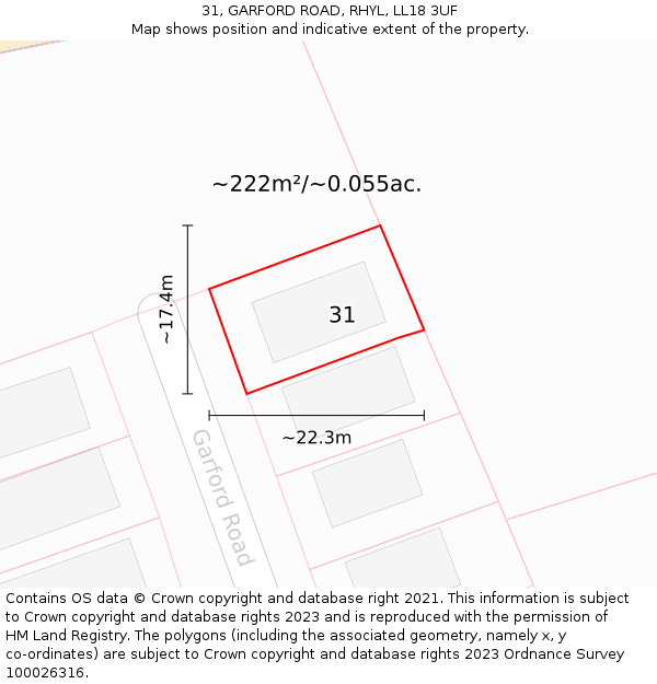 31, GARFORD ROAD, RHYL, LL18 3UF: Plot and title map