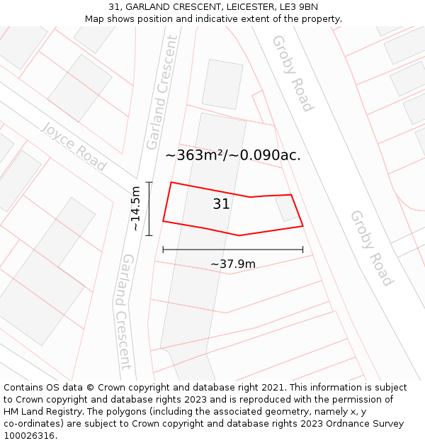 31, GARLAND CRESCENT, LEICESTER, LE3 9BN: Plot and title map