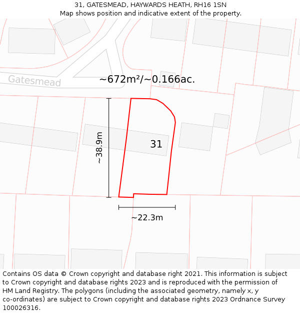 31, GATESMEAD, HAYWARDS HEATH, RH16 1SN: Plot and title map