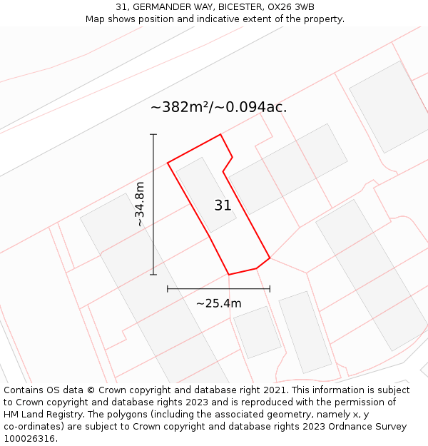 31, GERMANDER WAY, BICESTER, OX26 3WB: Plot and title map