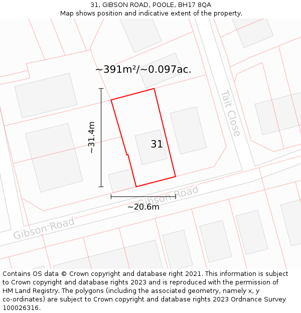 31, GIBSON ROAD, POOLE, BH17 8QA: Plot and title map