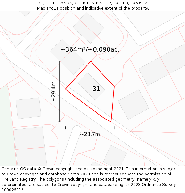 31, GLEBELANDS, CHERITON BISHOP, EXETER, EX6 6HZ: Plot and title map