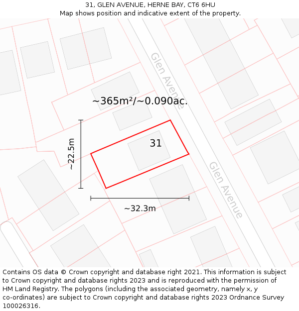 31, GLEN AVENUE, HERNE BAY, CT6 6HU: Plot and title map