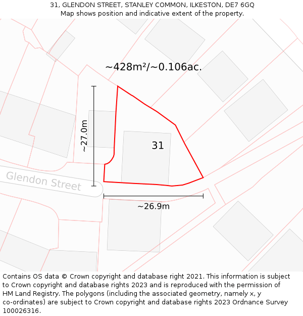 31, GLENDON STREET, STANLEY COMMON, ILKESTON, DE7 6GQ: Plot and title map