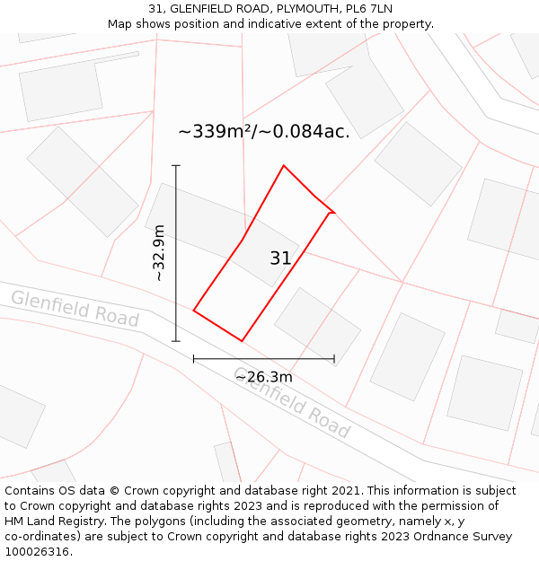 31, GLENFIELD ROAD, PLYMOUTH, PL6 7LN: Plot and title map
