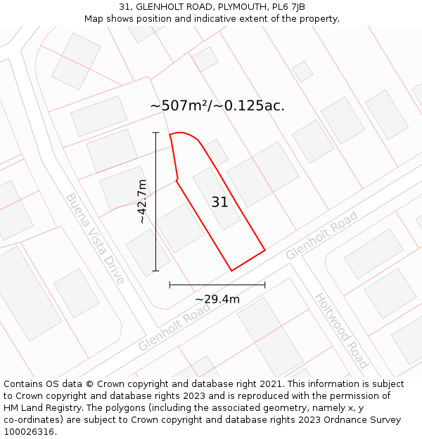 31, GLENHOLT ROAD, PLYMOUTH, PL6 7JB: Plot and title map