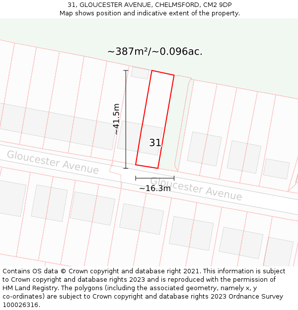 31, GLOUCESTER AVENUE, CHELMSFORD, CM2 9DP: Plot and title map