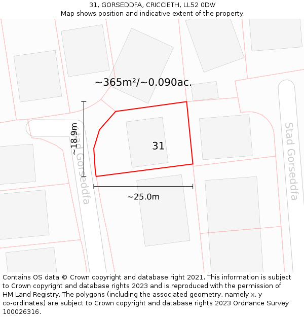 31, GORSEDDFA, CRICCIETH, LL52 0DW: Plot and title map