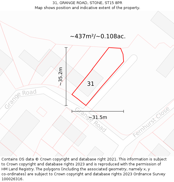 31, GRANGE ROAD, STONE, ST15 8PR: Plot and title map