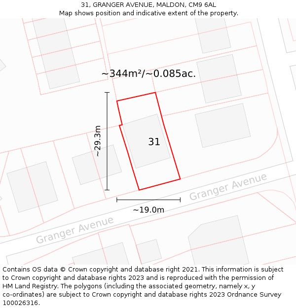 31, GRANGER AVENUE, MALDON, CM9 6AL: Plot and title map