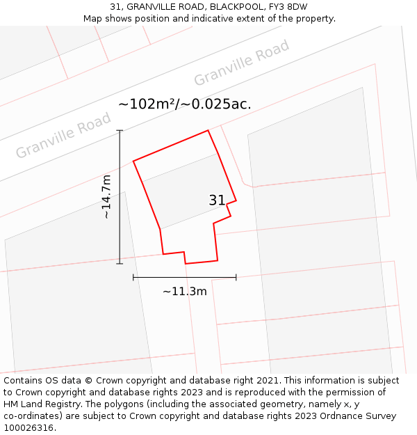 31, GRANVILLE ROAD, BLACKPOOL, FY3 8DW: Plot and title map
